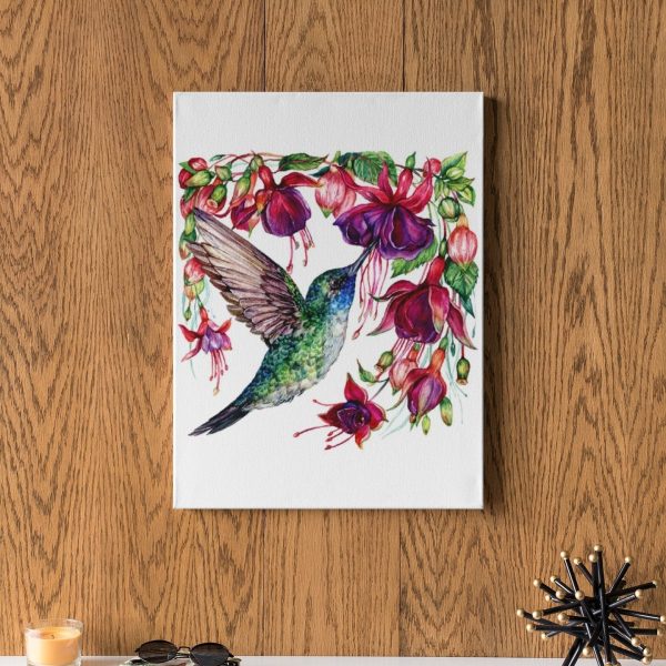 Exotic Flowers & Hummingbird Fabric Panel - White For Discount - Image 4