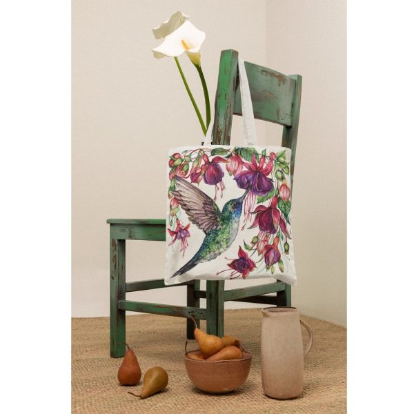 Exotic Flowers & Hummingbird Fabric Panel - White For Discount - Image 3