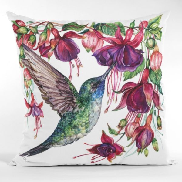 Exotic Flowers & Hummingbird Fabric Panel - White For Discount - Image 2