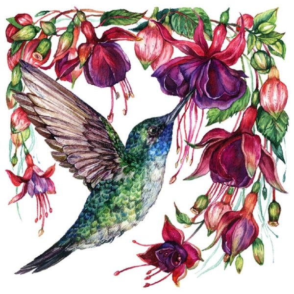 Exotic Flowers & Hummingbird Fabric Panel - White For Discount